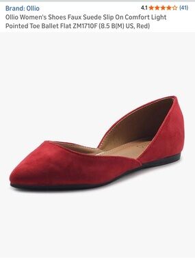 Ollio Red Faux Suede D'Orsay Pointed-Toe Flat